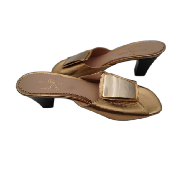 Mary Soft Leather Gold Sandals, Elegant and Chic Low Heel for Comfort. Size 39. - Picture 7 of 9